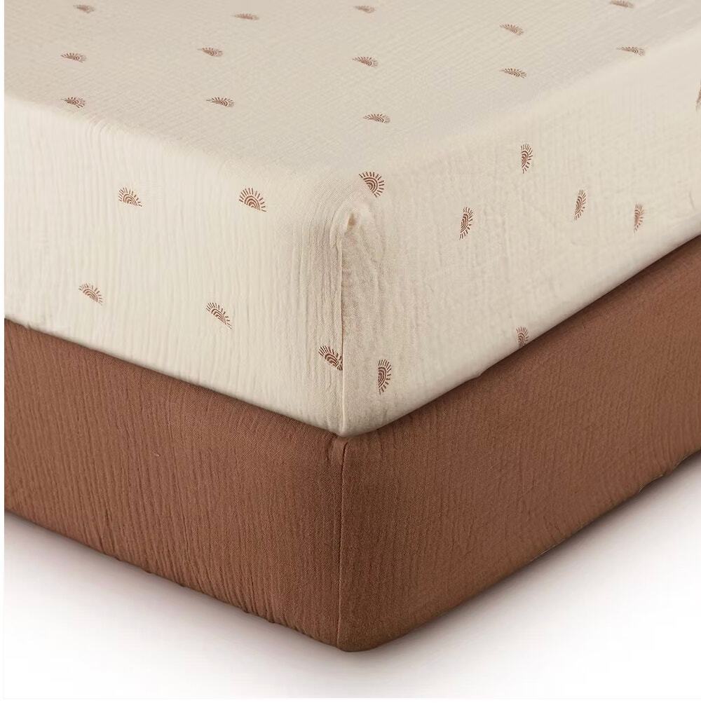 Set of 2 gender neutral Blissful Diary Muslin Cotton Crib Sheets